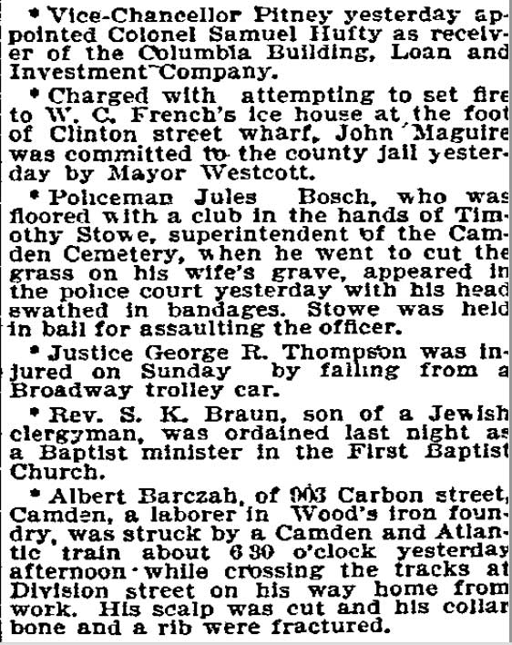 Albert Barczah injured — Philadelphia Inquirer, June 18, 1895