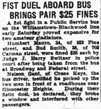 Fist Duel Aboard Bus Brings Pair $25 Fines - Camden Courier-Post, December 17, 1934