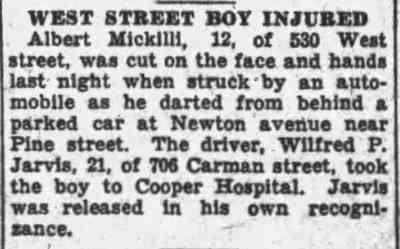 West Street Boy Injured - Camden Courier-Post, November 16, 1931