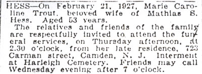 Hess - Camden Courier-Post, February 22, 1927