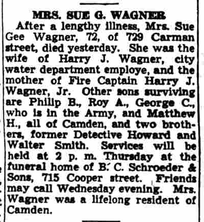 Mrs. Sue G. Wagner - Camden Courier-Post, July 24, 1944