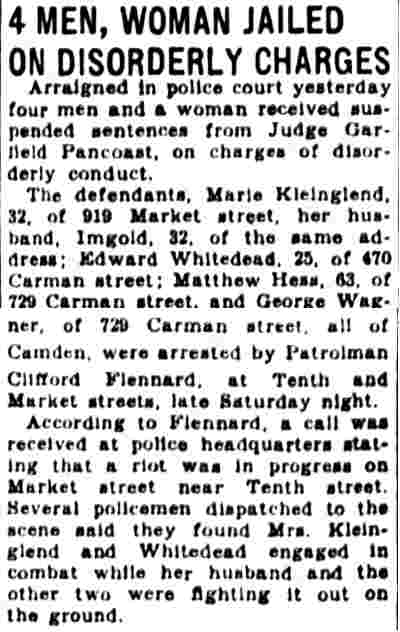 4 Men, Woman Jailed on Disorderly Charges - Camden Courier-Post, August 29, 1933