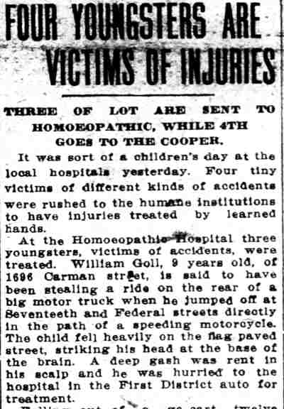 Four Youngsters Are Victims of Injuries — Daily Courier, June 11, 1912