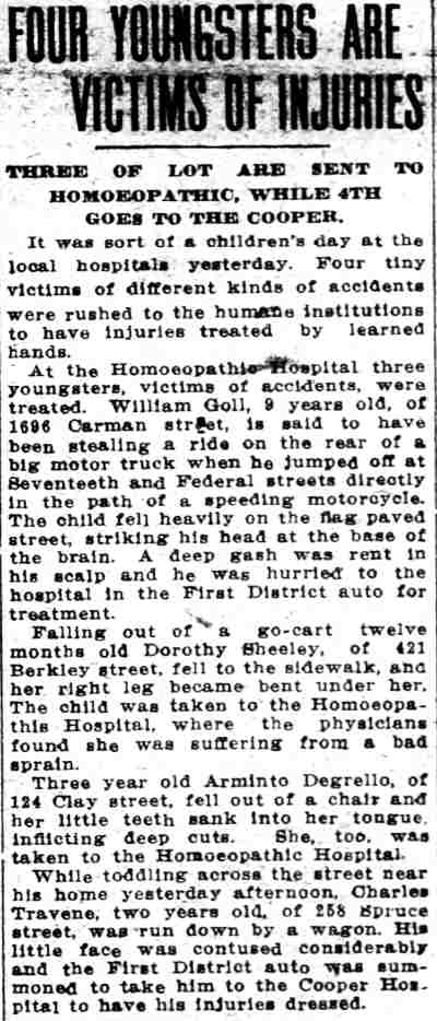 Four Youngsters Are Victims of Injuries — Camden Daily Courier, June 11, 1912
