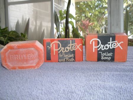 A bar of Protex Toilet Soap, made by Iowa Soap Company, in original wrap and box