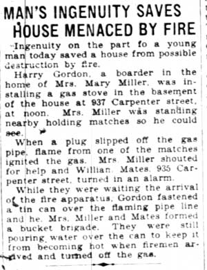 Camden Courier-Post, February 7, 1928 — Man's Ingenuity Saves House Menaced by Fire