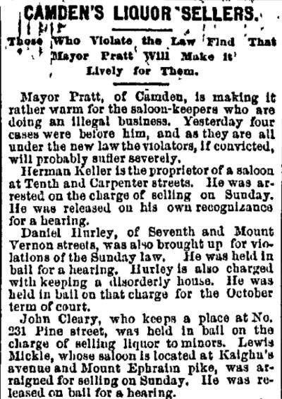 Philadelphia Inquirer, August 21, 1888 — Camden's Liquor Sellers