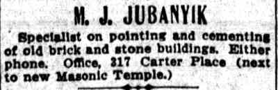 M. J. Jubanyik advertisement, 317 Carter's Place