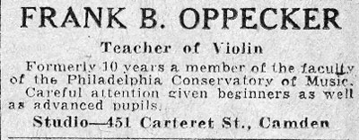 Frank B. Oppecker, Teacher of Violin, 451 Carteret Street, advertisement, October 17, 1931