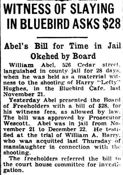 Camden Courier-Post, March 15, 1928 — William Abel, 526 Cedar Street, witness in Bluebird Cafe shooting