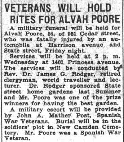 Camden Courier-Post, December 11, 1953 — Alvah Poore, 951 Cedar Street, Spanish War Veteran