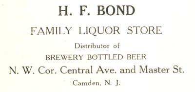 H.F. Bond Family Liquor Store — 1919 Banquet Program Advertisement