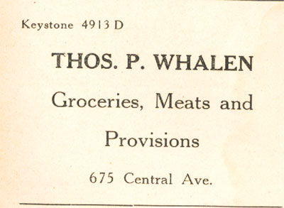 Thomas P. Whalen — Groceries, Meats and Provisions — 1919 Banquet Program Advertisement
