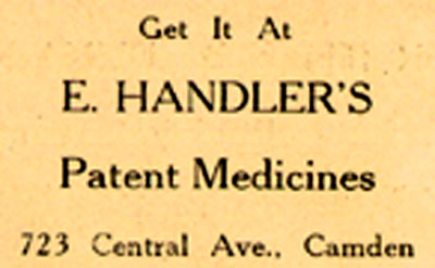 E.H. Handler's Patent Medicine — 723 Central Avenue — 1919 Banquet Program Advertisement