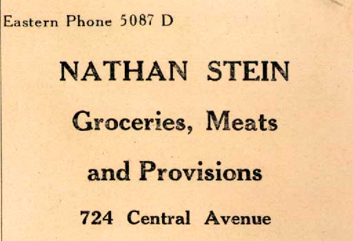 Nathan Stein — 724 Central Avenue — 1919 Banquet Program Advertisement