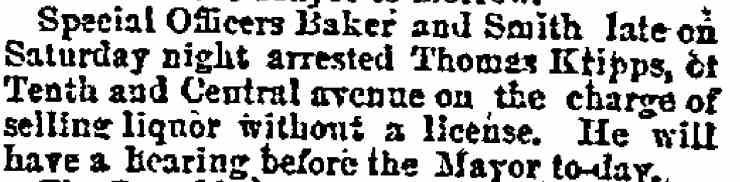 Held for Selling Liquor Without a License — 952 Central Avenue — Thomas Krips — Philadelphia Inquirer, December 22, 1890