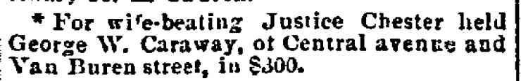 Held for Wife-Beating — 671 Central Avenue — Philadelphia Inquirer, October 20, 1891