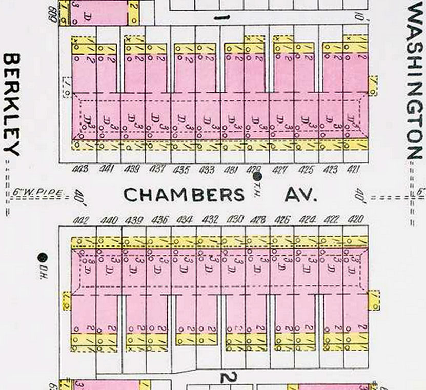 1906 Sanborn Map of Chambers Avenue, 420 to 443