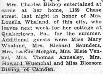 Social note about Mrs. Charles Bishop, 1159 Chase Street, June 1932