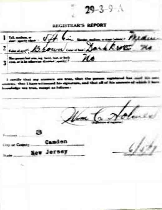 World War I draft registration card reverse, registrar's report