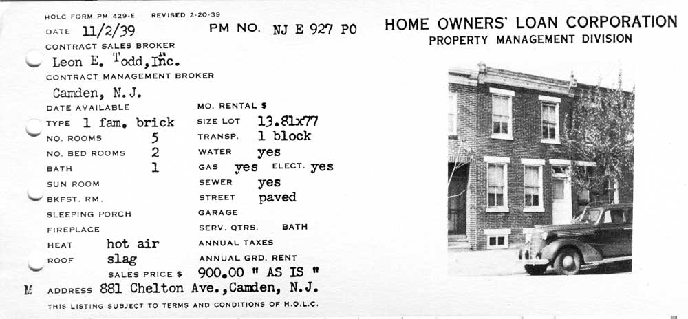 881 Chelton Avenue, 1939 real estate photograph, wide view