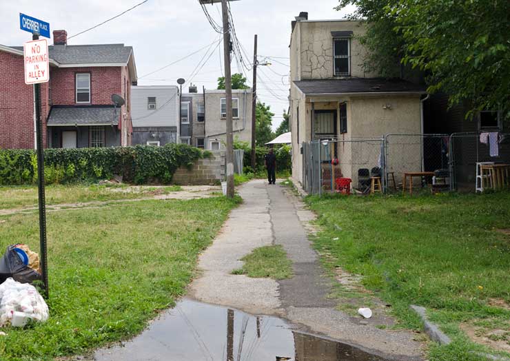 Cherrier Place alley looking south, July 1, 2012
