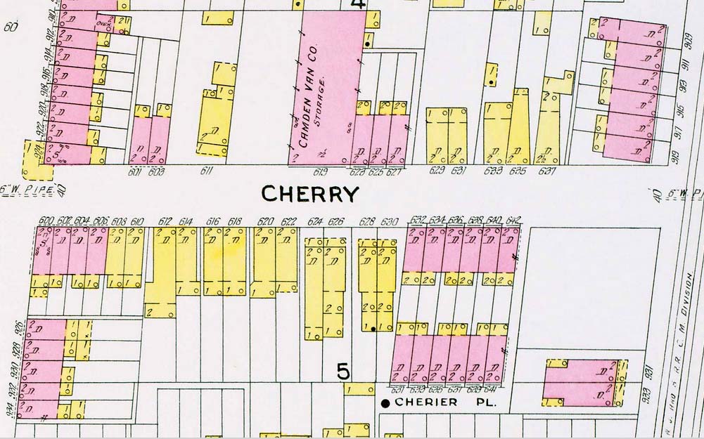 1906 Sanborn Map showing Cherrier Place running south off of Cherry Street