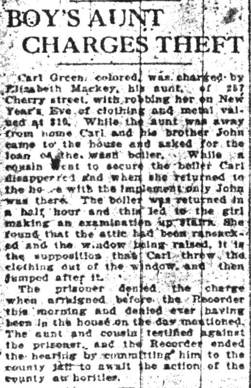 Camden Daily Courier, January 9, 1909 — Boy's Aunt Charges Theft, 257 Cherry Street