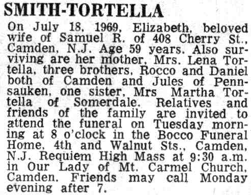 Camden Courier-Post, July 21, 1969 — Samuel R. Smith & Elizabeth Tortella Smith, 406 Cherry Street