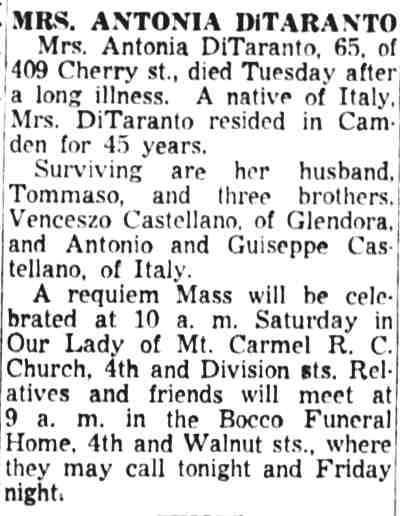 Camden Courier-Post, September 20, 1956 — Tommasso DiTaranto & Family, 409 Cherry Street