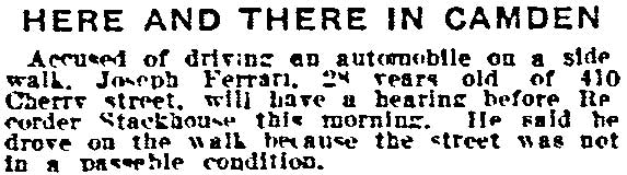 Philadelphia Inquirer, August 14, 1916 — Joseph Ferrari, 410 Cherry Street