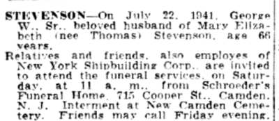 237 Chestnut Street — George W. Stevenson obituary, July 23, 1941