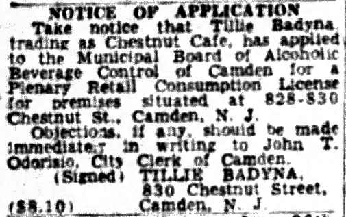 828–830 Chestnut Street — Chestnut Cafe, Mrs. Tillie Baldyga, 1947–1959