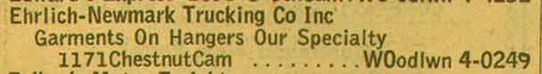 1171–1179 Chestnut Street — Ehrlich-Newmark Trucking Company, 1955 New Jersey Bell Yellow Pages