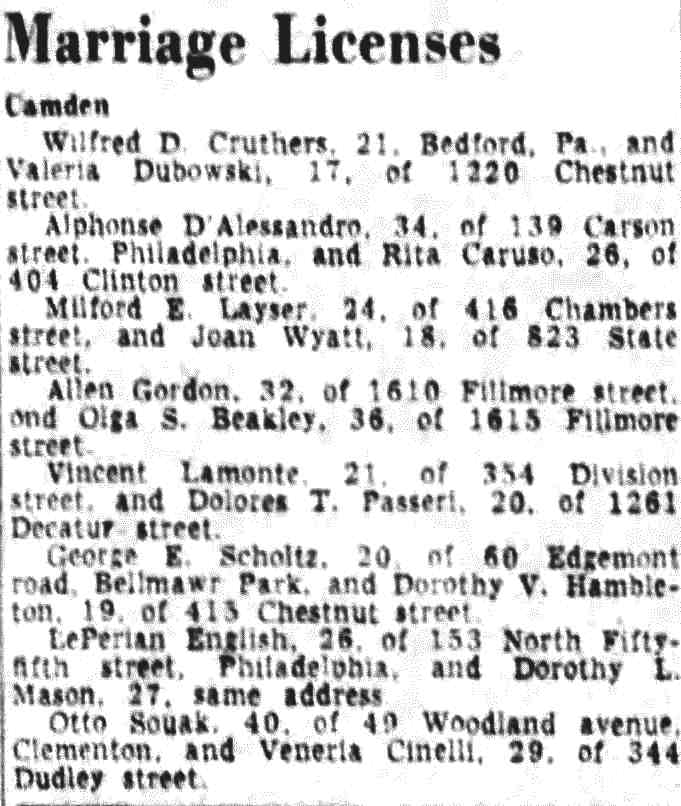 354 Division Street — Vincent Lamonte, Camden Courier-Post, April 2, 1952