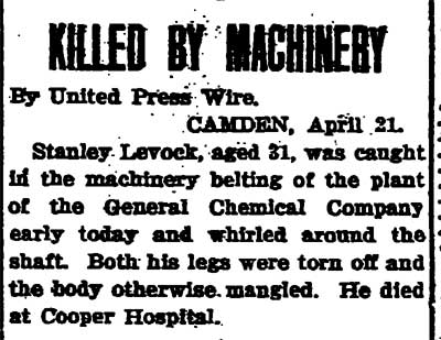 Bridgeton Evening News, April 21, 1916 — 1228 Chestnut Street, Stanley Livoch