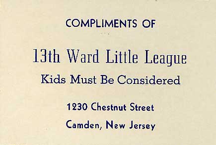 1230 Chestnut Street — 13th Ward Little League, 1959 Veterans Boxing Association Banquet Program ad