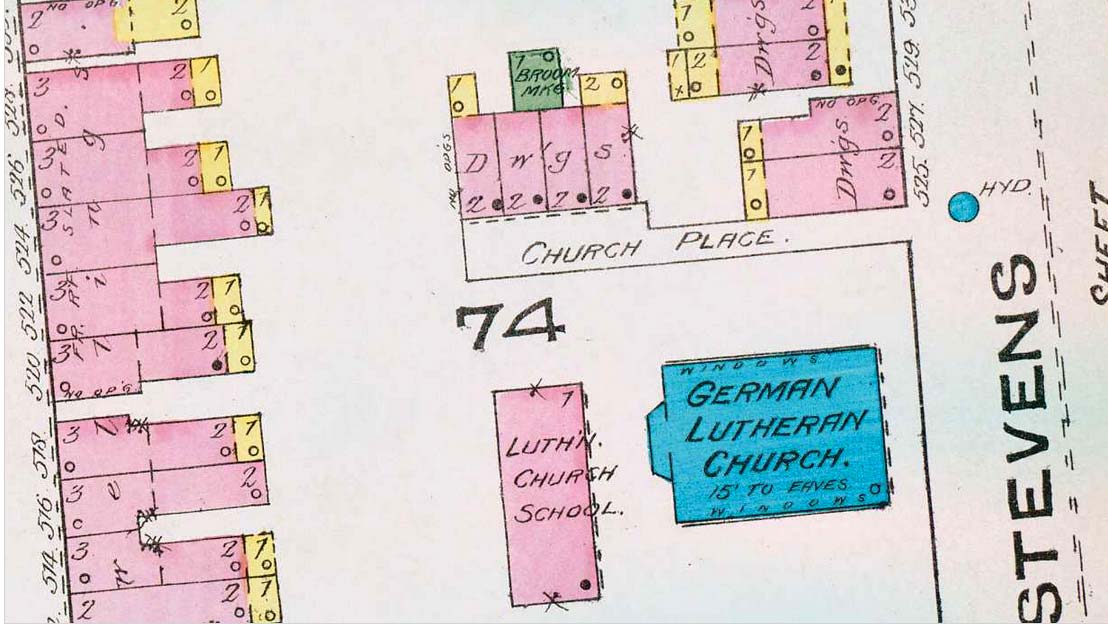 1885 Sanborn map, second sheet showing Church Place