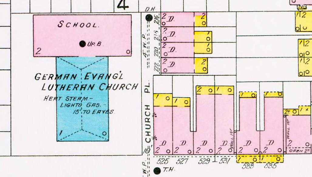 1906 Sanborn map showing Church Place