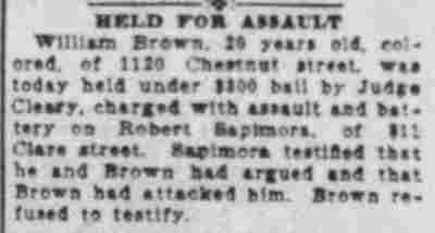 Held for Assault — Robert Sapimora, 811 Clare Street, Camden Daily Courier, September 18, 1923