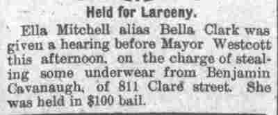 Held for Larceny — Benjamin Cavanaugh, 811 Clare Street, Camden Daily Courier, November 17, 1896
