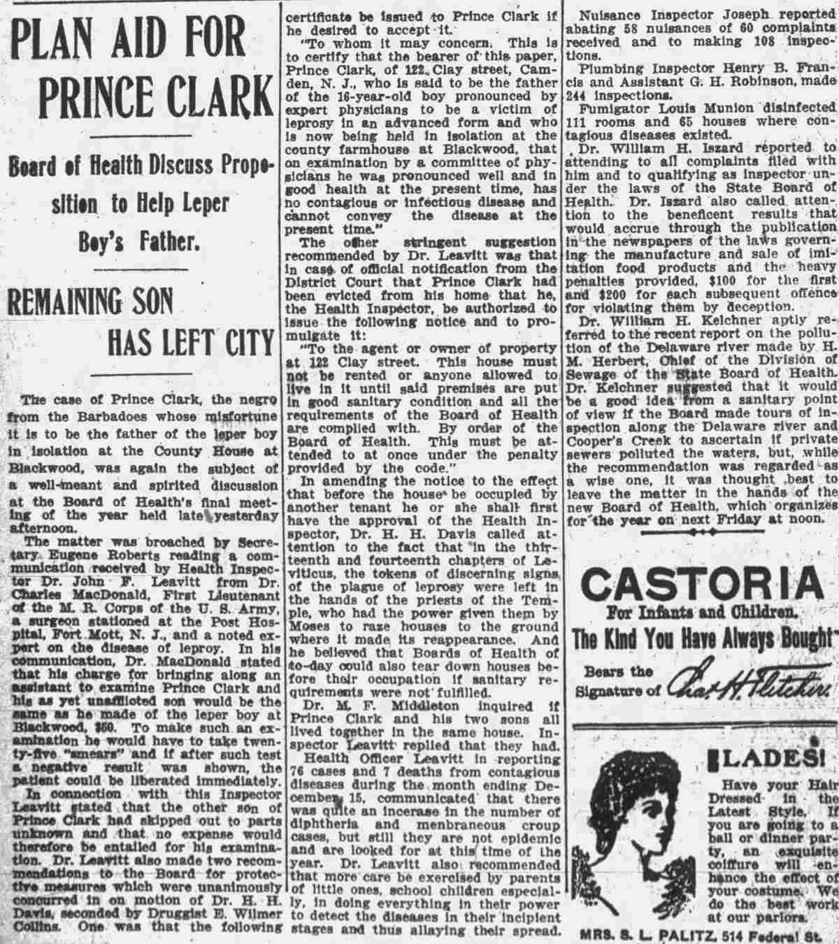 Plan Aid for Prince Clark — Camden Post-Telegram, December 29, 1908