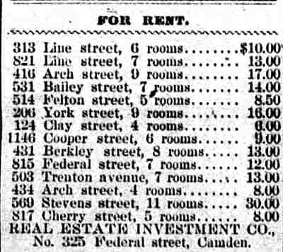 821 Line Street — Real Estate Investment Company, Camden Daily Telegram, March 11, 1897