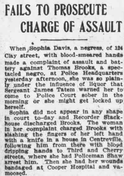 Fails to Prosecute Charge of Assault — Camden Post-Telegram, December 22, 1909