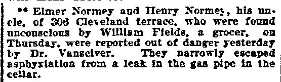 Normey gas pipe asphyxiation, Philadelphia Inquirer, February 16, 1902