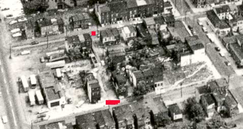 Aerial photo from 1965 with Cleveland Terrace beginning and end marked in red