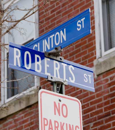 Roberts Street & Clinton Street intersection sign