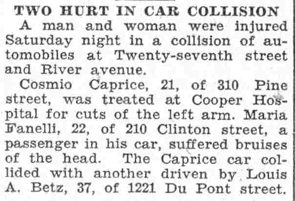 Two Hurt in Car Collision — Camden Courier-Post, June 13, 1932 — 1221 Du Pont Street