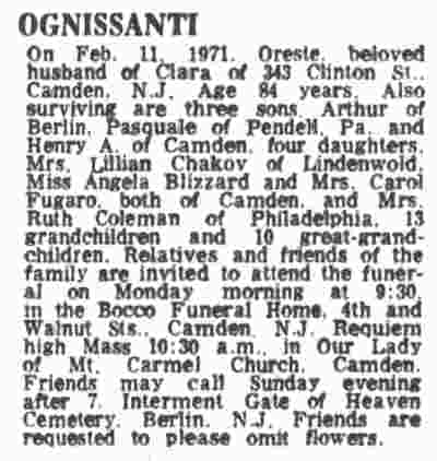 343 Clinton Street, Oreste Ognissanti & Family, Camden Courier-Post, February 12, 1971