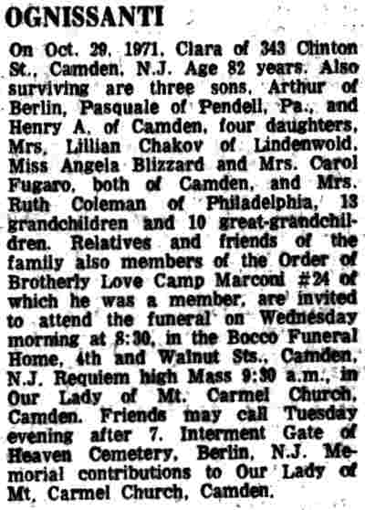343 Clinton Street, Oreste Ognissanti & Family, Camden Courier-Post, November 2, 1972